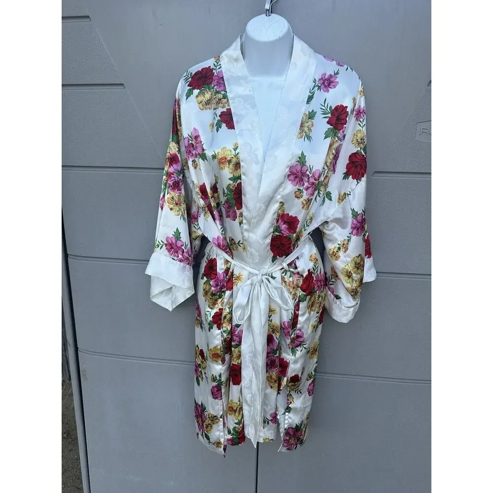 Vintage Victoria's Secret Gold Label Robe Satin Floral Kimono One size 90’s Y2K